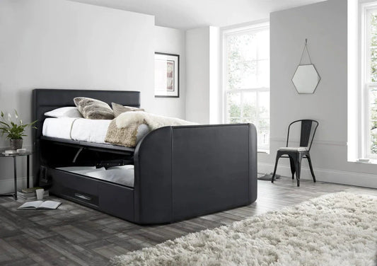 Annecy Black Leather Superking Media TV Bed