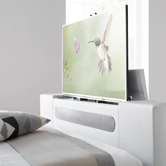CLEARANCE Ardwick Double Ottoman TV Bed in White - 2.1 Soundbar, USB, Headphone Socket