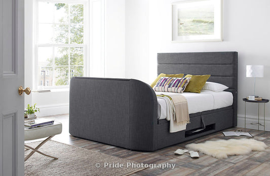 Annecy Ottoman TV Bed Double in Slate Grey - 2.1 Stereo Sound, USB & Mattress**