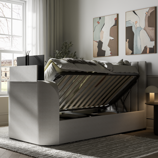 single tv bed cream natural storage