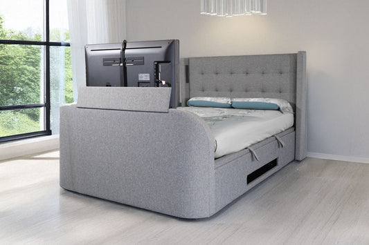 Campbell True Sound 5.1 TV Bed Ottoman Upholstered in Smoke Grey Fabric With £200 Off