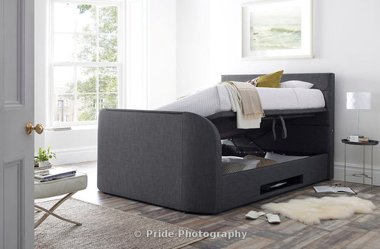 PAYDAY DEAL Annecy Ottoman TV Bed Super King in Slate Grey - 2.1 Surround Sound & USB