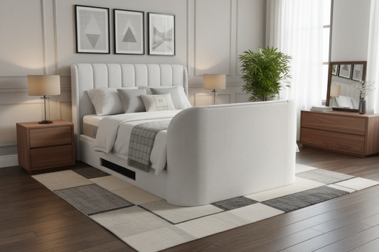 Morgan 2.1 Ottoman TV Bed in Natural Fabric Built in Soundbar & 43" TV Capacity With Up To £200 OFF