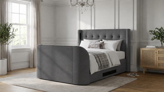 Campbell True Sound 5.1 TV Bed Ottoman Built in Soundbar Upholstered in Smoke Grey Fabric With £200 Off