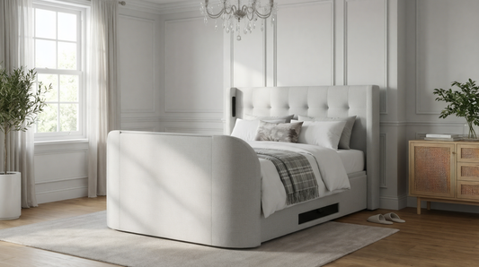 Campbell True Sound 5.1 TV Bed Ottoman Built in Soundbar Upholstered in Natural Fabric With £200 Off