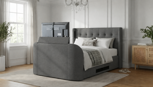 Campbell True Sound 5.1 TV Bed Ottoman Built in Soundbar Upholstered in Smoke Grey Fabric With £200 Off