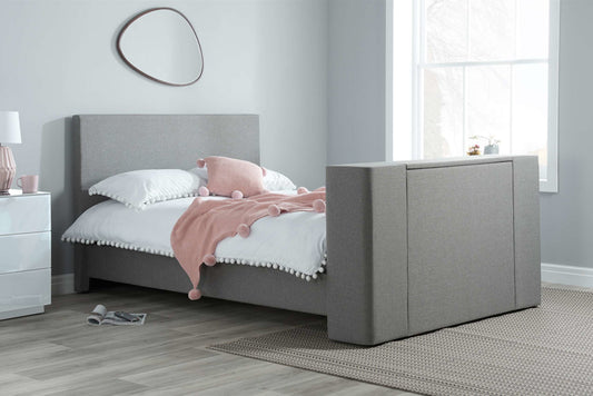 Porto TV Bed in Grey Fabric with 32" TV Capacity