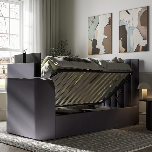 3ft single grey tv bed with storage ottoman