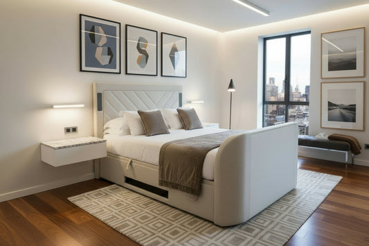 tv bed with ottoman storage surround sound built in soundbar and speakers