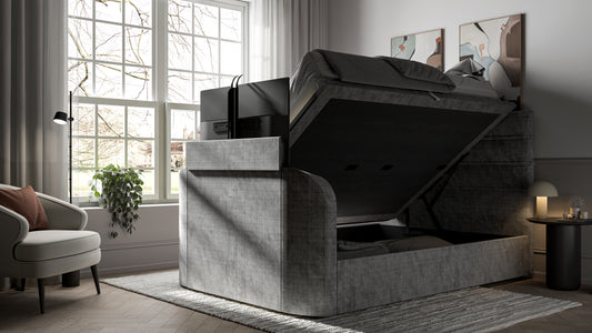 TV bed storage ottoman built in tv lift