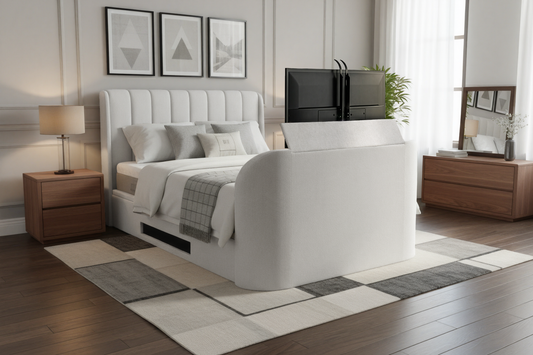 Morgan 2.1 Ottoman TV Bed in Natural Fabric Built in Soundbar & 43" TV Capacity With Up To £200 OFF