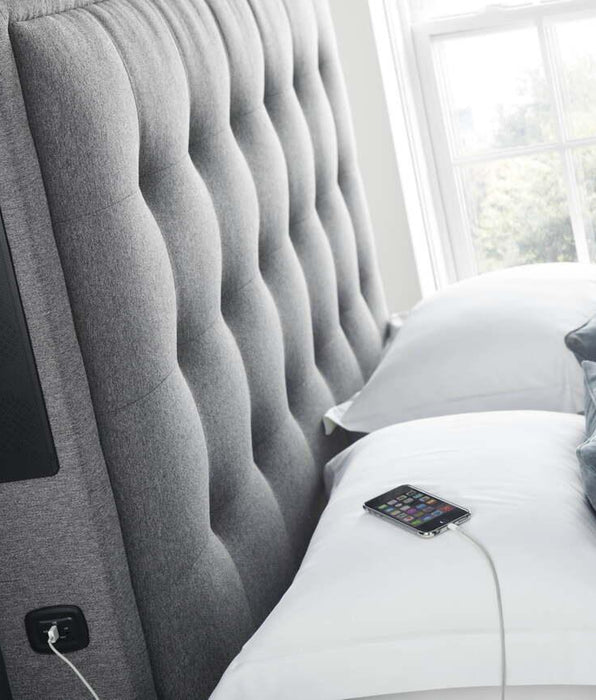 Ardwick Ottoman TV Bed in Natural Oatmeal Fabric With 2.1 Media & 43